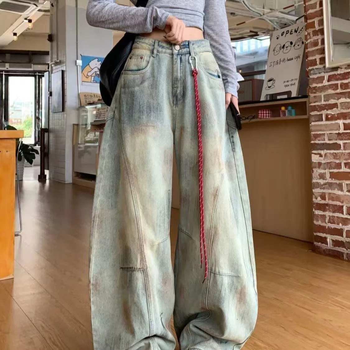 

Women's Light Blue Y2k Baggy Jeans Harajuku Aesthetic Japanese Style Denim Trousers Vintage Cargo Pants Trashy Clothes New