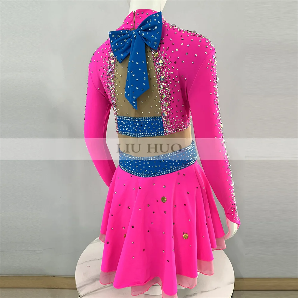 LIUHUO New Ice Dance Figure Skating Dress Women Adult Girl Teens Customize Costume Performance Competition Bow Decoration Child