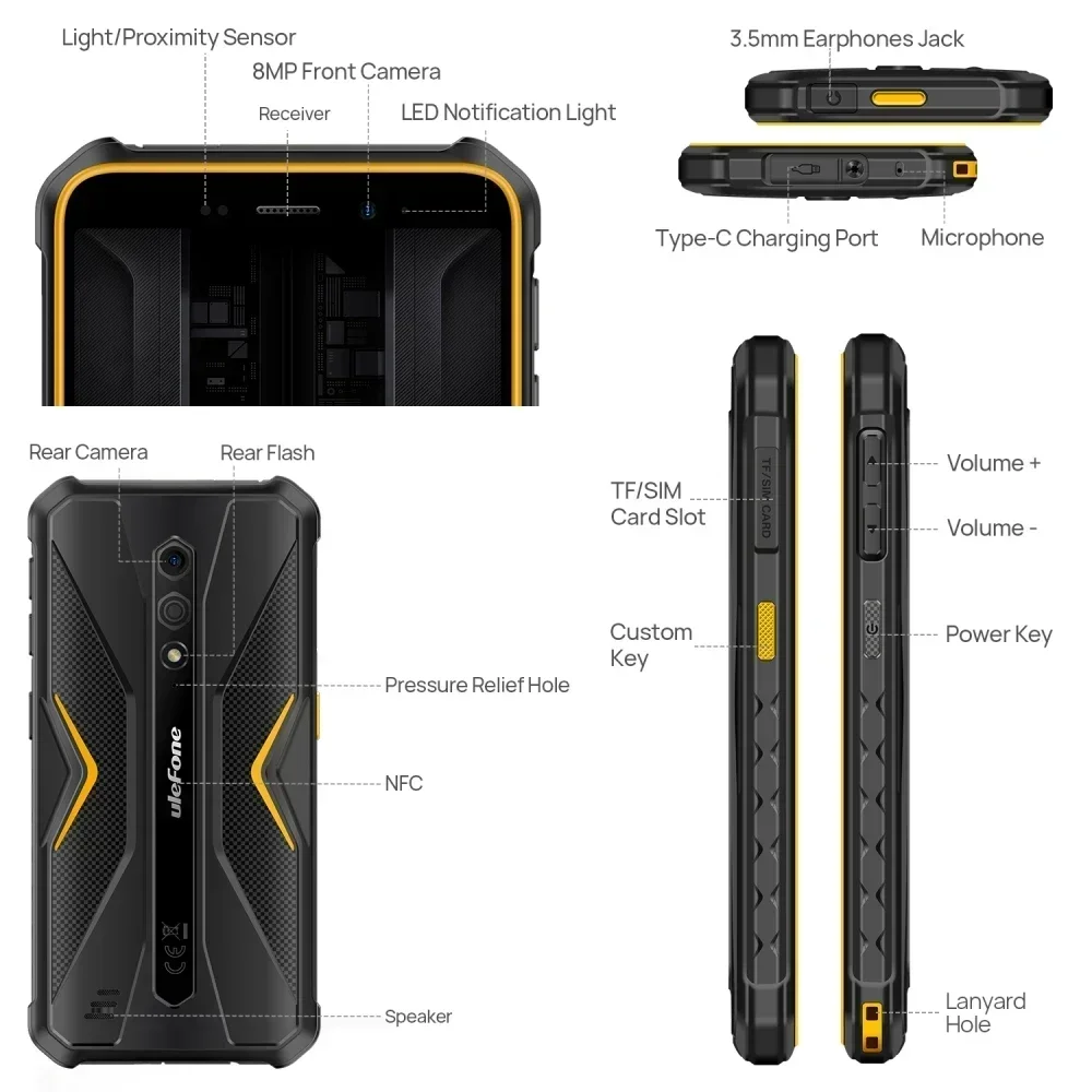 Ulefone Armor X12 Pro 4Gสมาร์ทโฟนที่ทนทานAndroid 13 Octa Core 5.45 นิ้ว 4GB + 64GB 4860MAh,โทรศัพท์มือถือ,10W,โทรศัพท์มือถือNFC