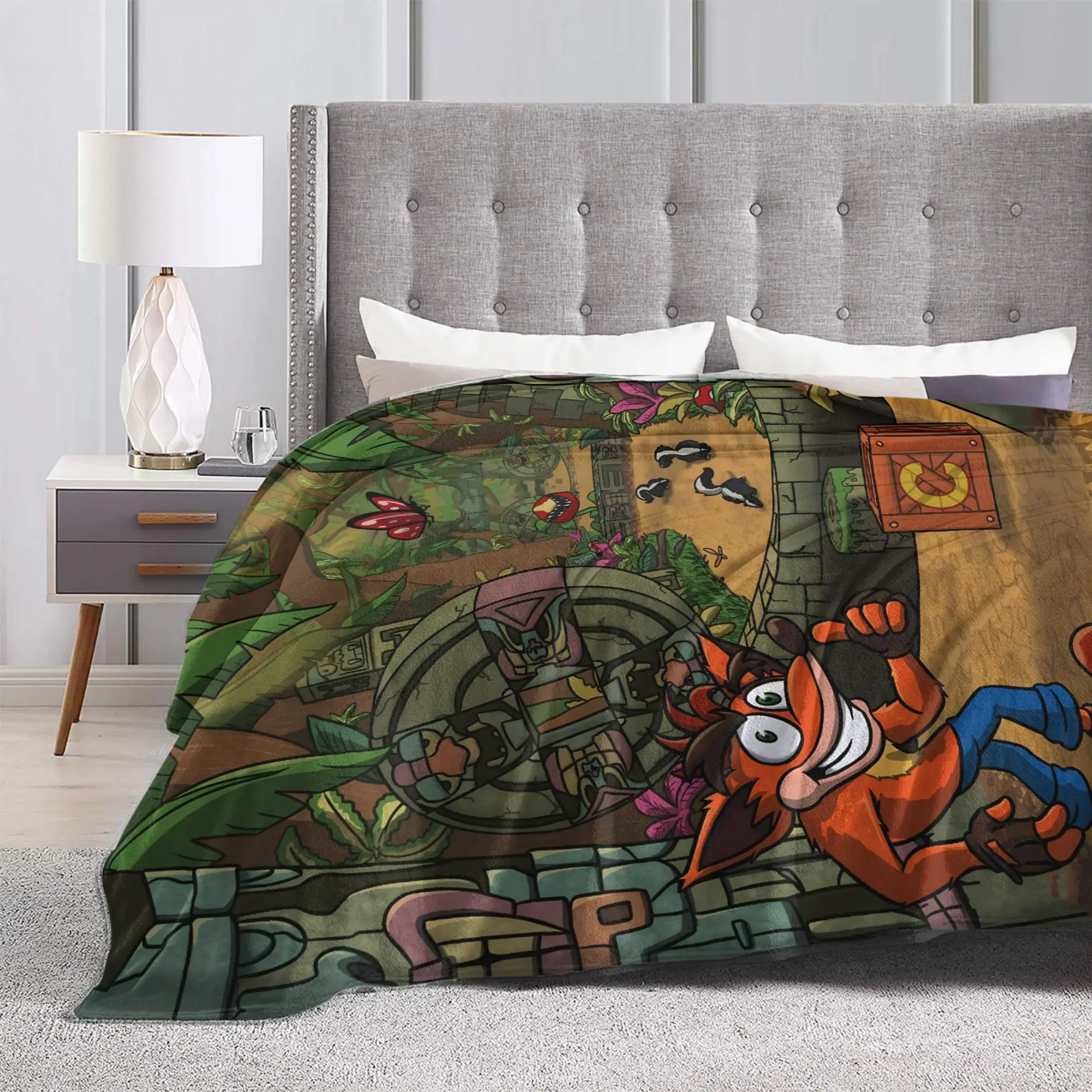 Crash Bandicoot Jungle Run Plush Blankets Students  Flannel Bedding Throws For Home Decor Soft Quality Bedspread Birthday Gift