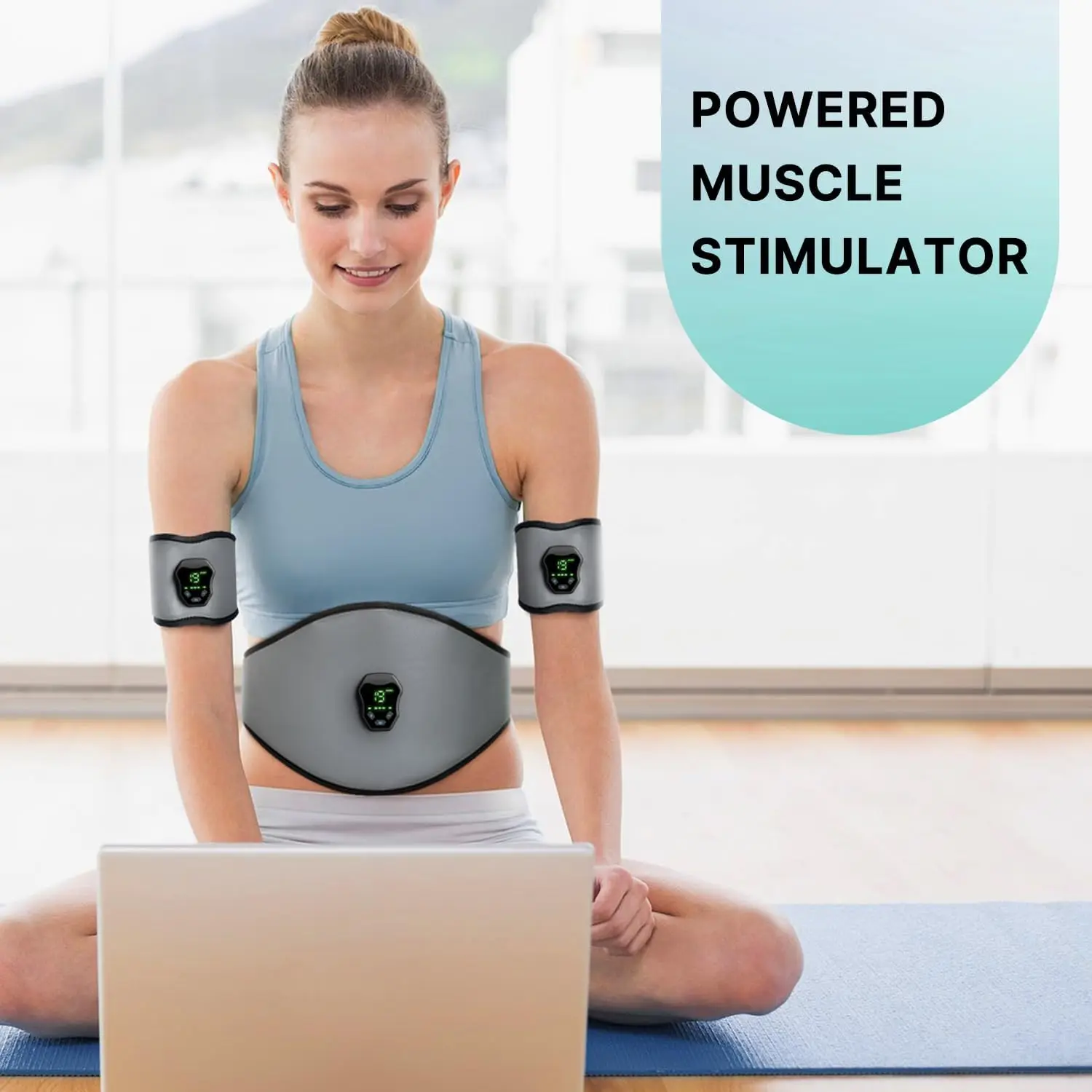 FitnBelt، محفز العضلات بالطاقة للاستخدام المنزلي، لتكييف العضلات باللون الرمادي