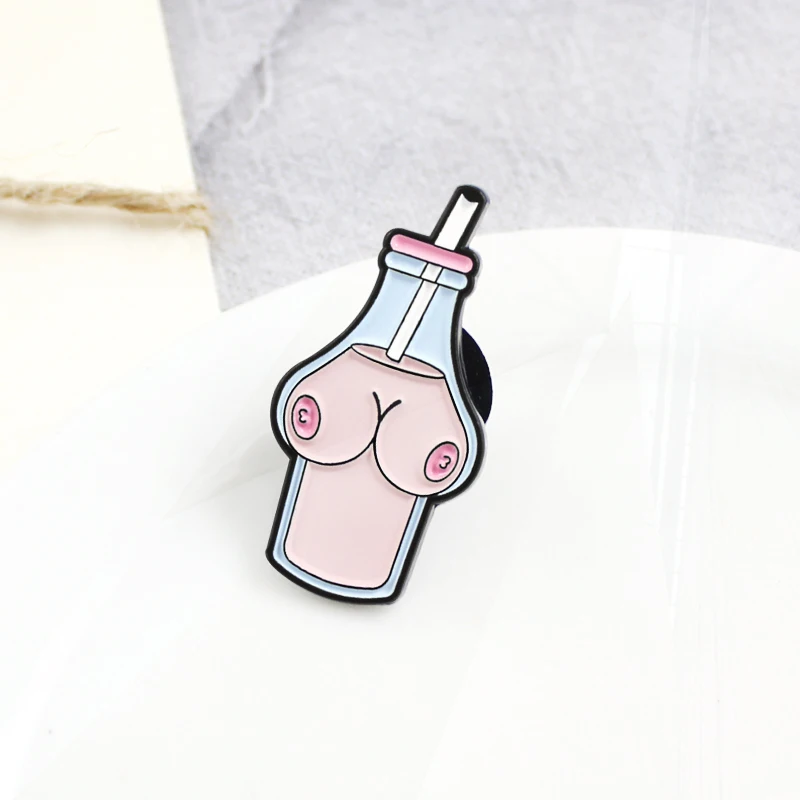 بروش مينا لبن الثدي وجهاز الجسم الأنثوي ، دبوس عيد الحب المثلي ، بروش كارتوني مثير ، بروش زجاجة #3