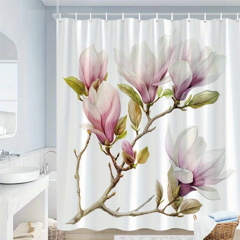 Premium Waterproof Floral Magnolia Shower Curtain Panel Tropical Botanical Decor for Luxury Modern Bathroom Sink Spa Home Use