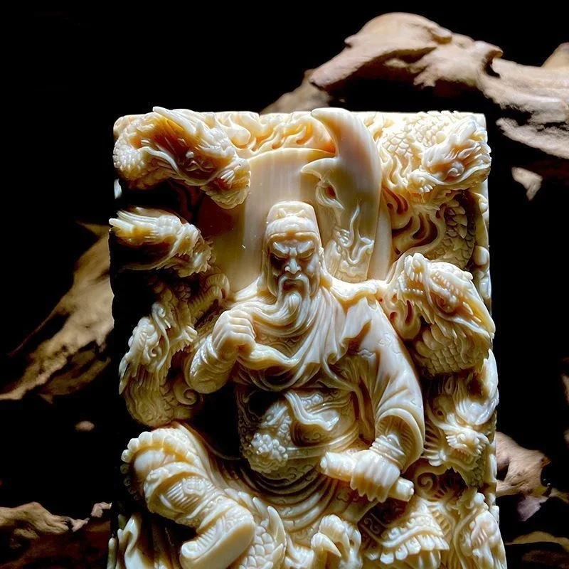Exquisite Tagua Nut Carvings Nine Dragon Guan Gong Statue Ornaments Hanging Ornament Amulets Decorative Crafts