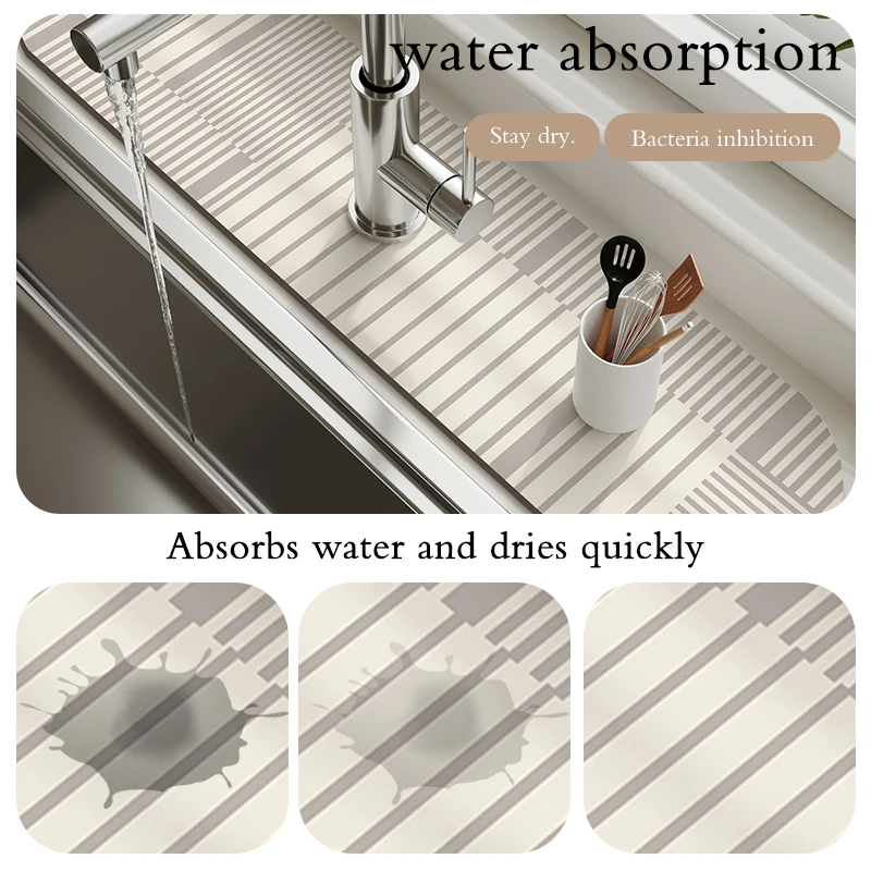 Diotomite Kitchen Sink Faucet Drain Pad Absorbent Table Mat Non-slip Bathroom Sink Splash Mats Quick Drying Countertop Dining