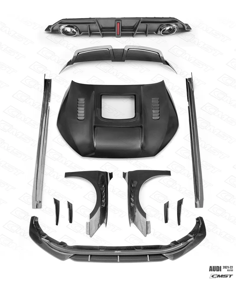 A3 S3 Body Kit A3 S3 Carbon Fiber Front Spoon Spoiler Side Skirt Hood Wing Plate Auto Parts 2020-222