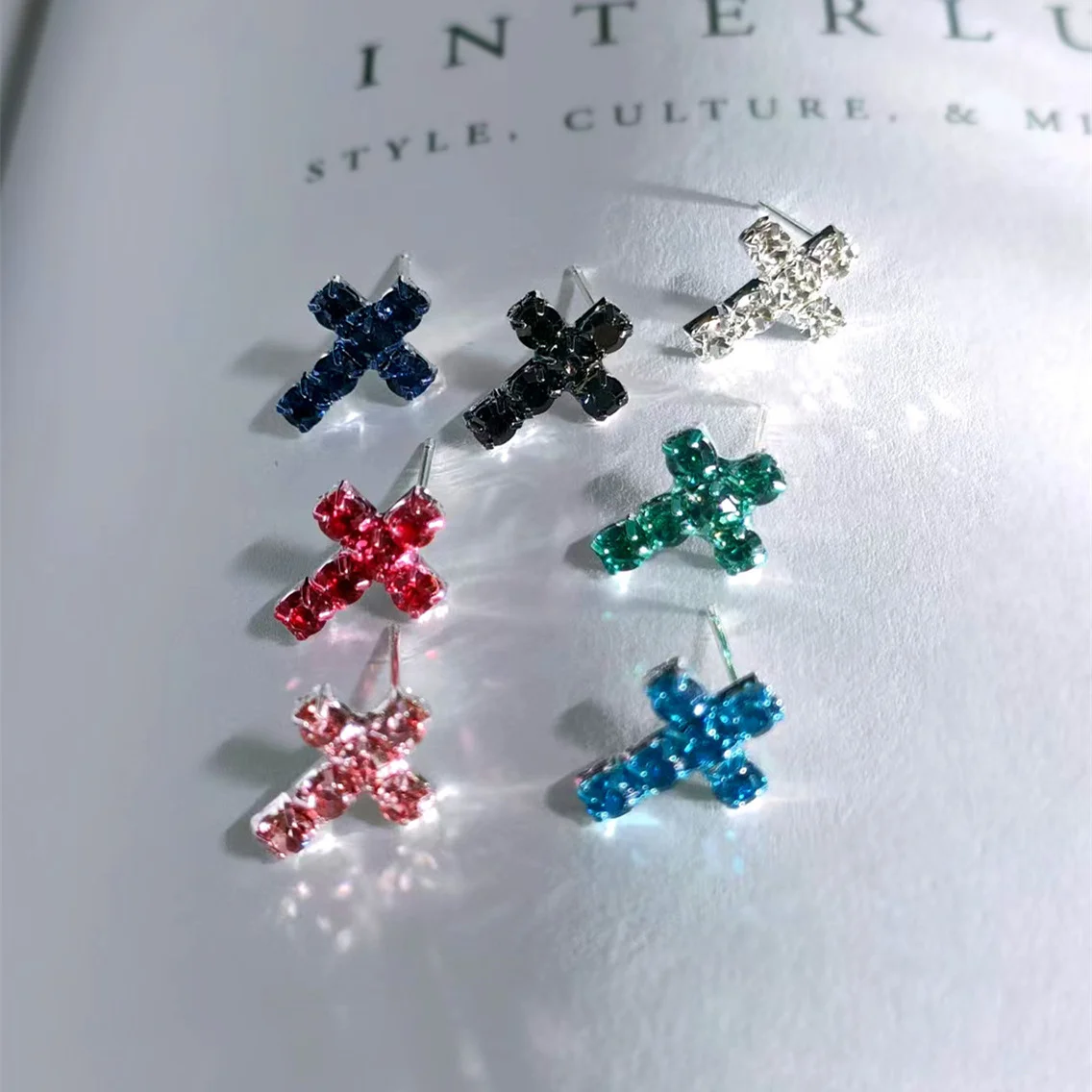 New Full Rhinestone Cross Stud Earrings Long Tassel Earrings for Women Bridal Drop Dangling Earrings Party Wedding Jewelry Gifts