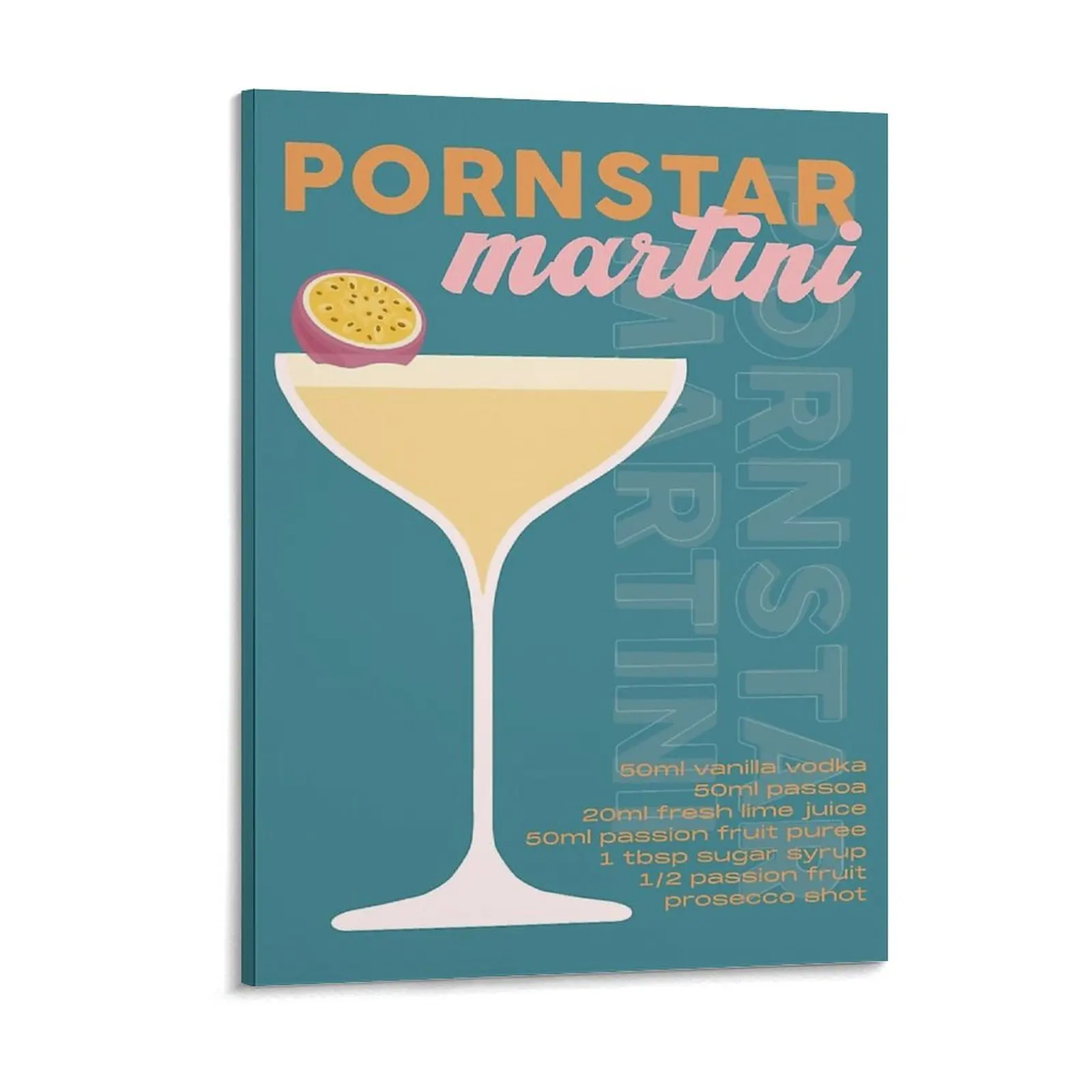 Pornstar Martini Cocktail Recipe Print Teal Orange Pink Canvas Painting Iron Wall Decor Vintage Mural Framed Wall Paintings