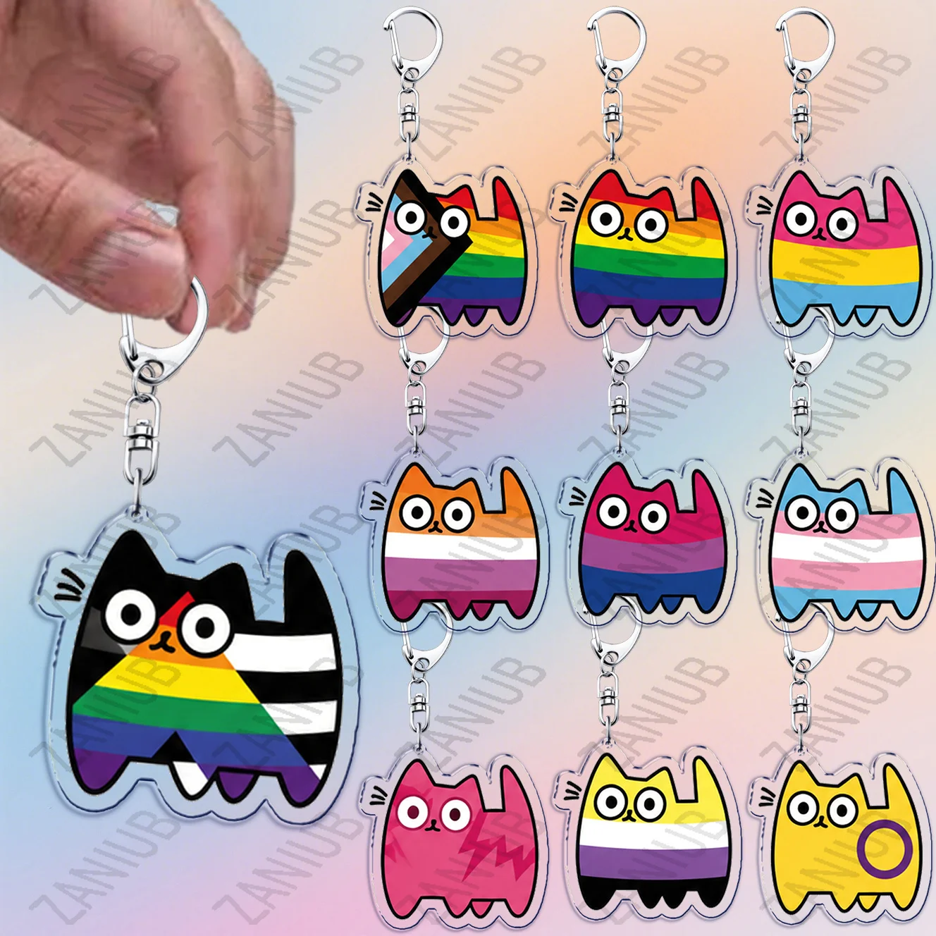 Cat LGBT Rainbow Love Keychain Accessories Bag Cars Kawaii Love Lace Key Keyrings Jewelry Fans Friends Gifts
