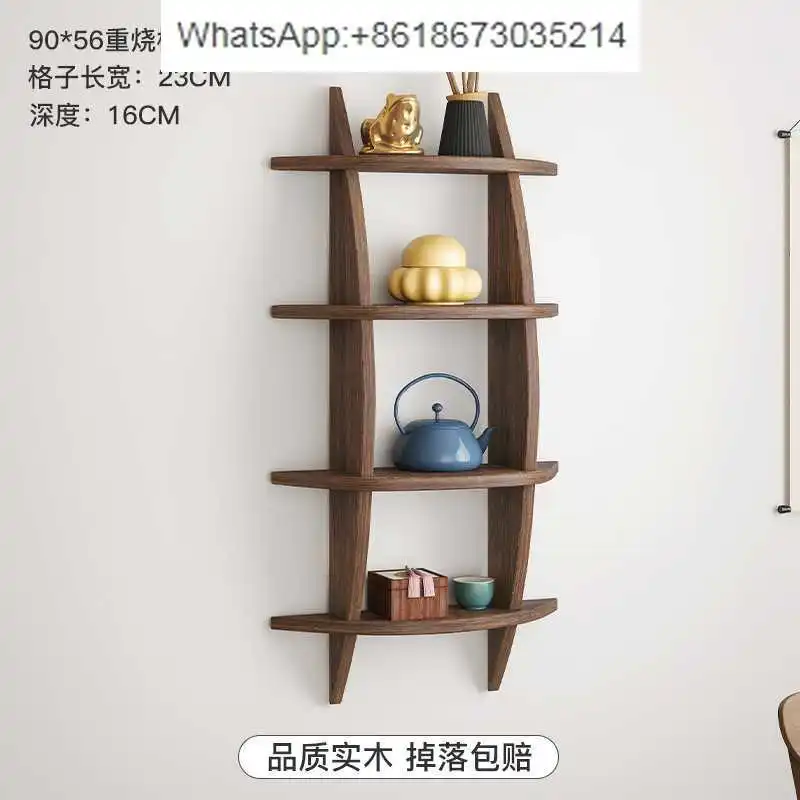 

Wall-mounted solid wood Chinese wall-mounted teacup rack background display
