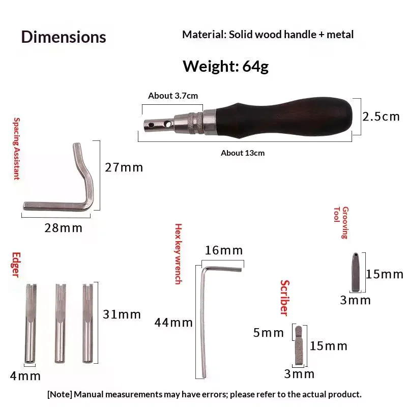 In 1 Leather GrooverTool,Pro Adjustable Stitching Working Tools Creasing Edge Beveler Leather Carving Cutting Tool Kit For DIY 7