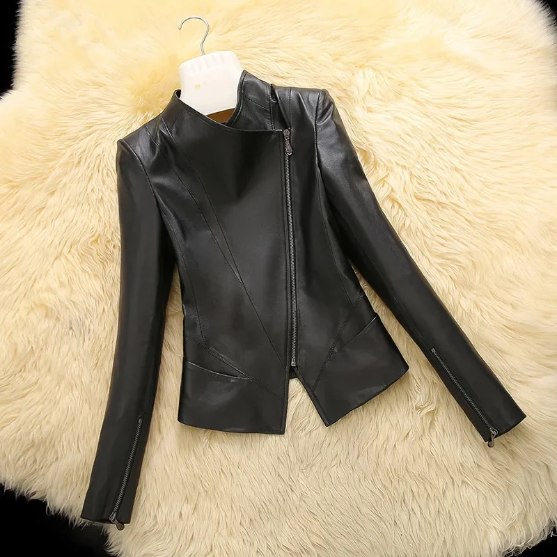 AYUNSUE 2020 Casual Spring Autumn Genuine Leather Jacket Real Sheepskin Coat For Women Short Black Slim Jackets Outerwear 18019