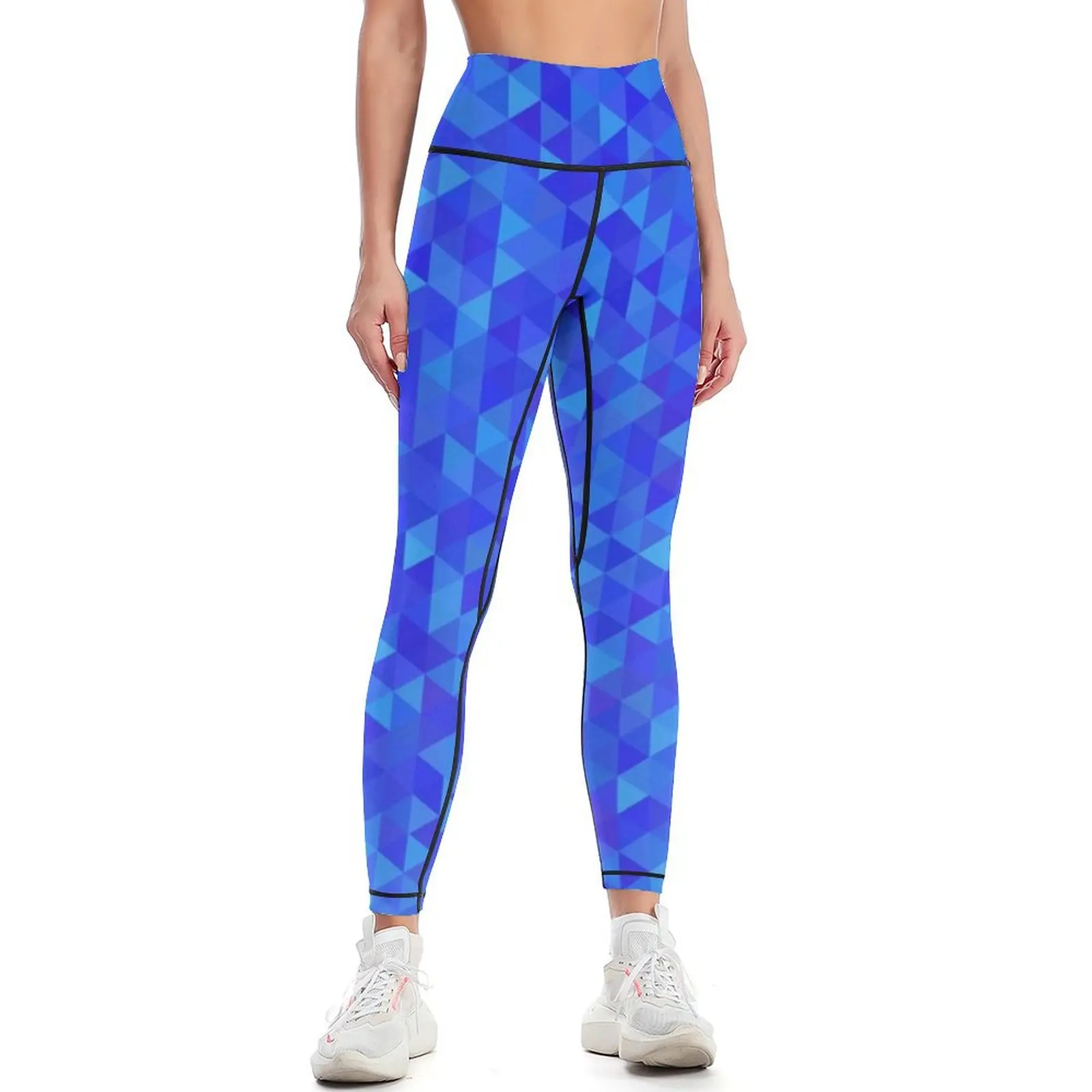 

Bright Blue Geometric Triangles Leggings sports for push up Sports female Womens Leggings