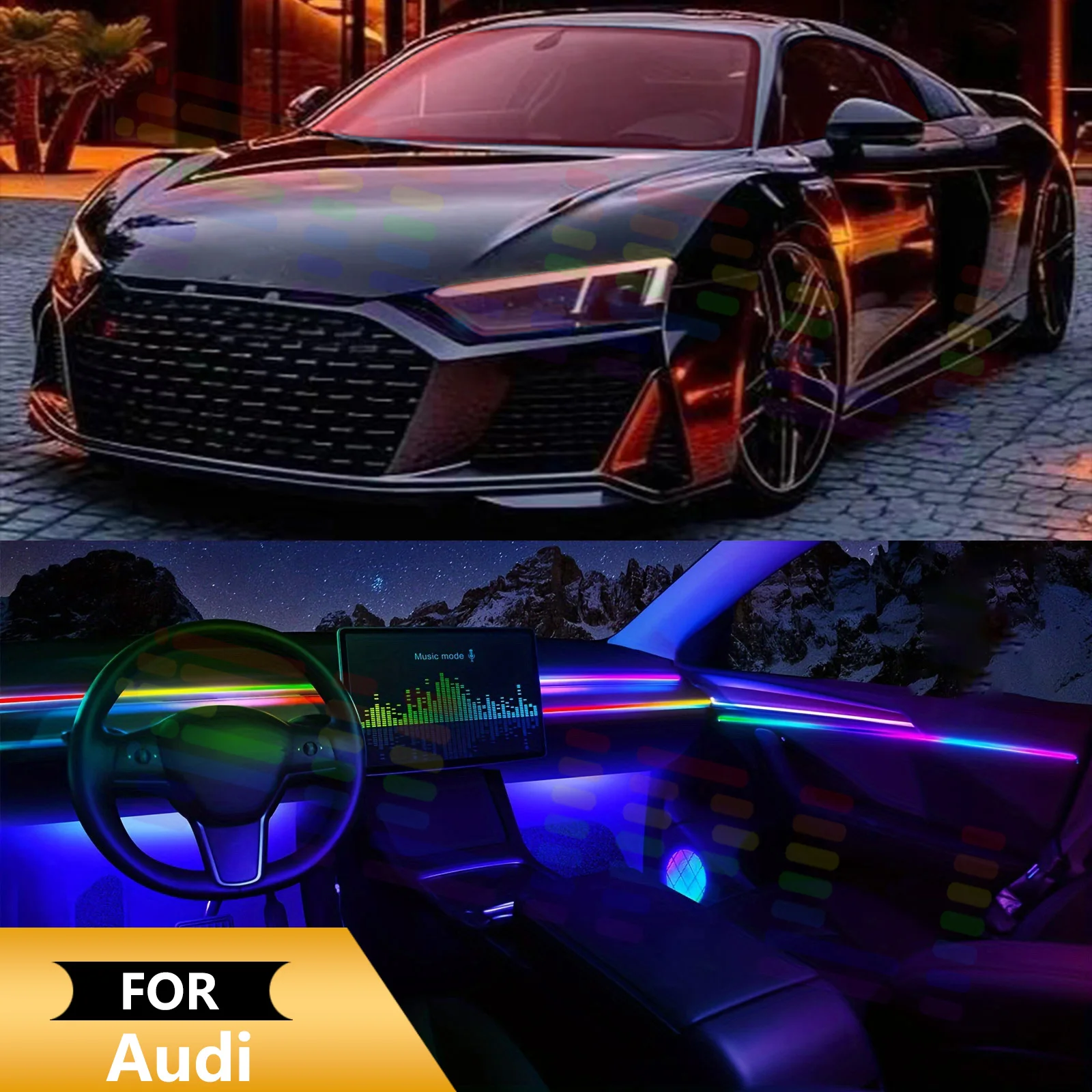 For Audi Only 22 In1 Full Color Neon Streamer Car Ambient Lights LED Interior Hidden Acrylic Strip A3 A4 A5 A6 B6 C6 Q3 Q5 Q7