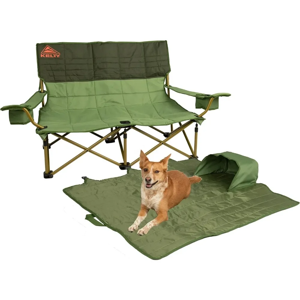 Beach Chair Low Loveseat Double 2 Person Camping Chair, Two Person Foldable Beach Days, Low Seat Height  Outdoor bev holders