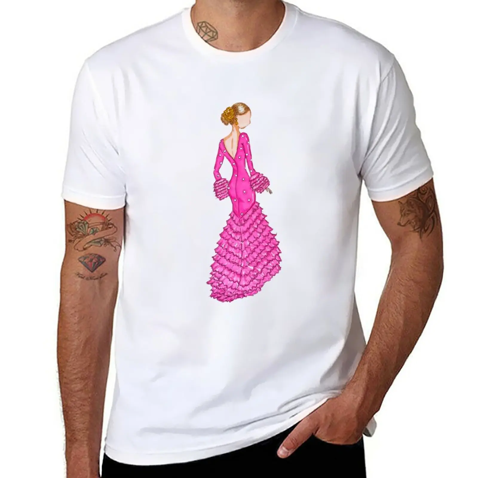 New Flamenco pink dress, flamenco dancer, Spanish design. T-Shirt animal print shirt for boys cute tops t shirts men