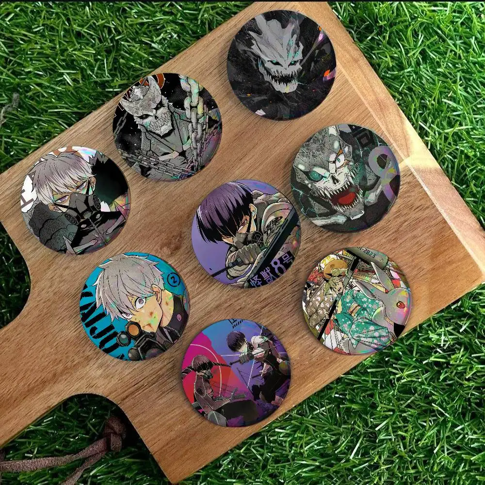 Anime Kaiju No 8 For Badge Laser Holographic Custom Badge Image Metal Lapel Brooch For Clothing Backpack Decorative Accessory