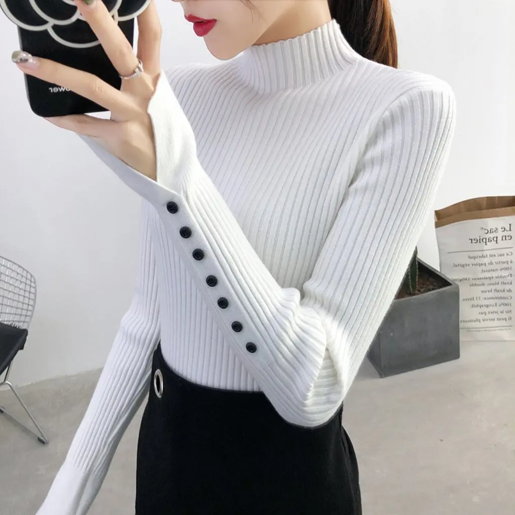 

Women's Slim-Fitting Half Turtleneck Knitwear Long-Sleeved Pullover Top for Autumn Winter Outer Wear Bottoming Shirt