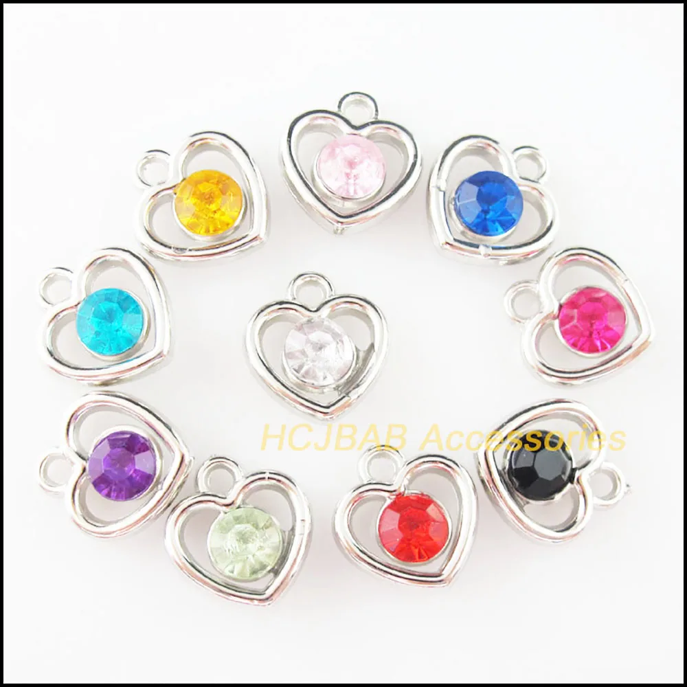 30Pcs New Flower Heart Round Crown Teardrop Animal Butterfly Acrylic Plastic Dull Silver Plated Pendants For Gifts Jewelry
