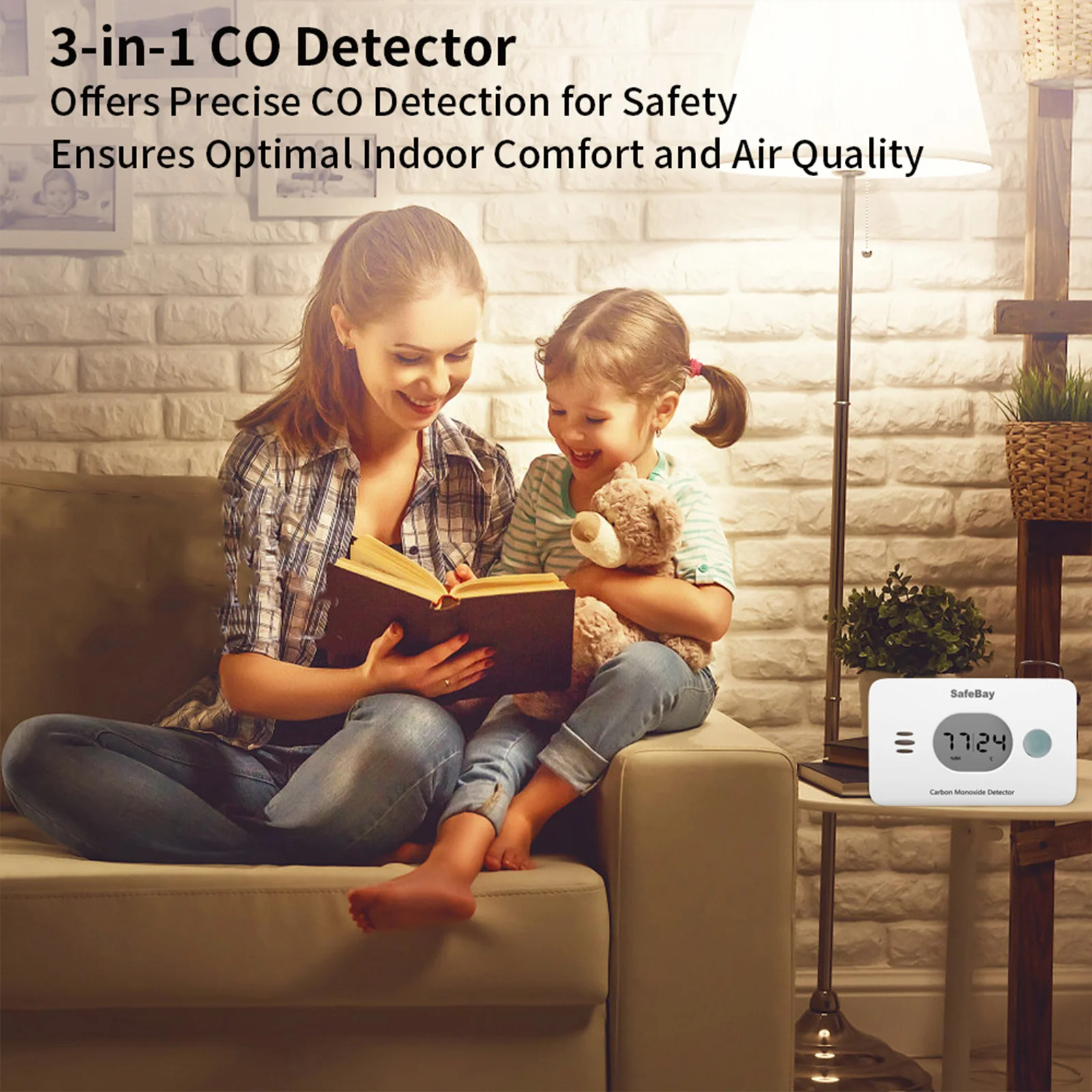 CPVAN Wireless CO Detector 3 in 1 Carbon Monoxide Detector with Temperature&Humidity Digital screen  Home Security Protection