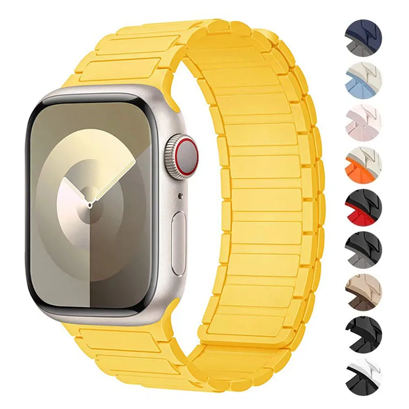 

Магнитный ремешок для Apple Watch, ремешок 45 мм, 49 мм, 44 мм, 40 мм, 41 мм, 38 мм, 42 мм, силиконовый браслет iWatch Series 8 7 6 9 Se Ultra 2