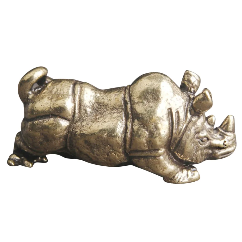 

Brass Rhinoceros Statue Decor Small Retro Animal Sculpture for Desk Cabinet Shelf Interior Decoration Unique Metal Craft Gift