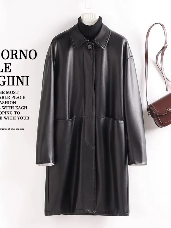   Ning Genuino eepskin Cappotto da Donna di Media Lunghezza Loose Fit Dimagrante High-End Sensazione Primavera Autunno Nuovo Coreano Sle