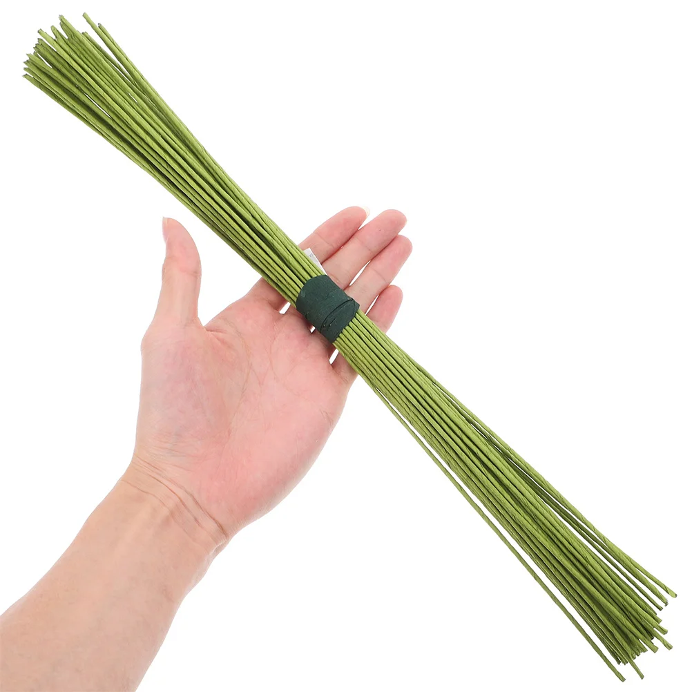 

50pcs Green Floral Wire Stick Paper Wrapped Iron Stem For Diy Flower Arrangements Craft Projects Artificial Flower Decoration