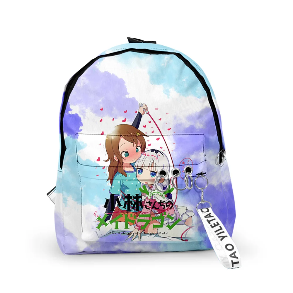 Youthful Anime Miss Kobayashi's Dragon Maid School Bags Notebook Backpacks 3D Oxford Waterproof Key Chain Small Travel Bags