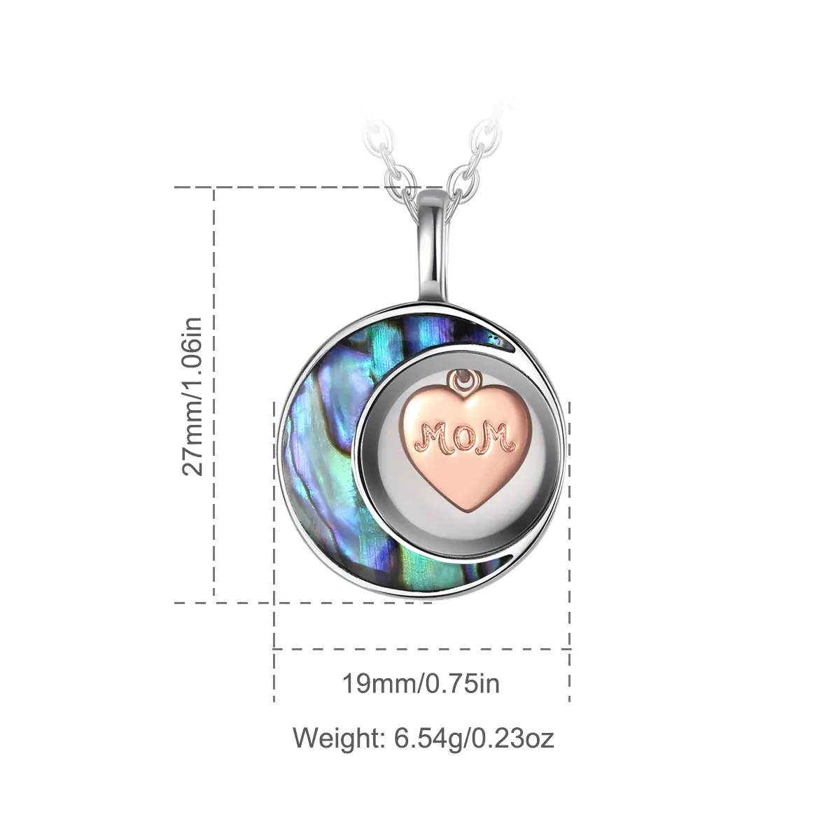 Eudora 925 Sterling Silver Heart Abalone Shell Head Cremation Urn Pendant Necklace Mom English Lettering Pendant Women Gift