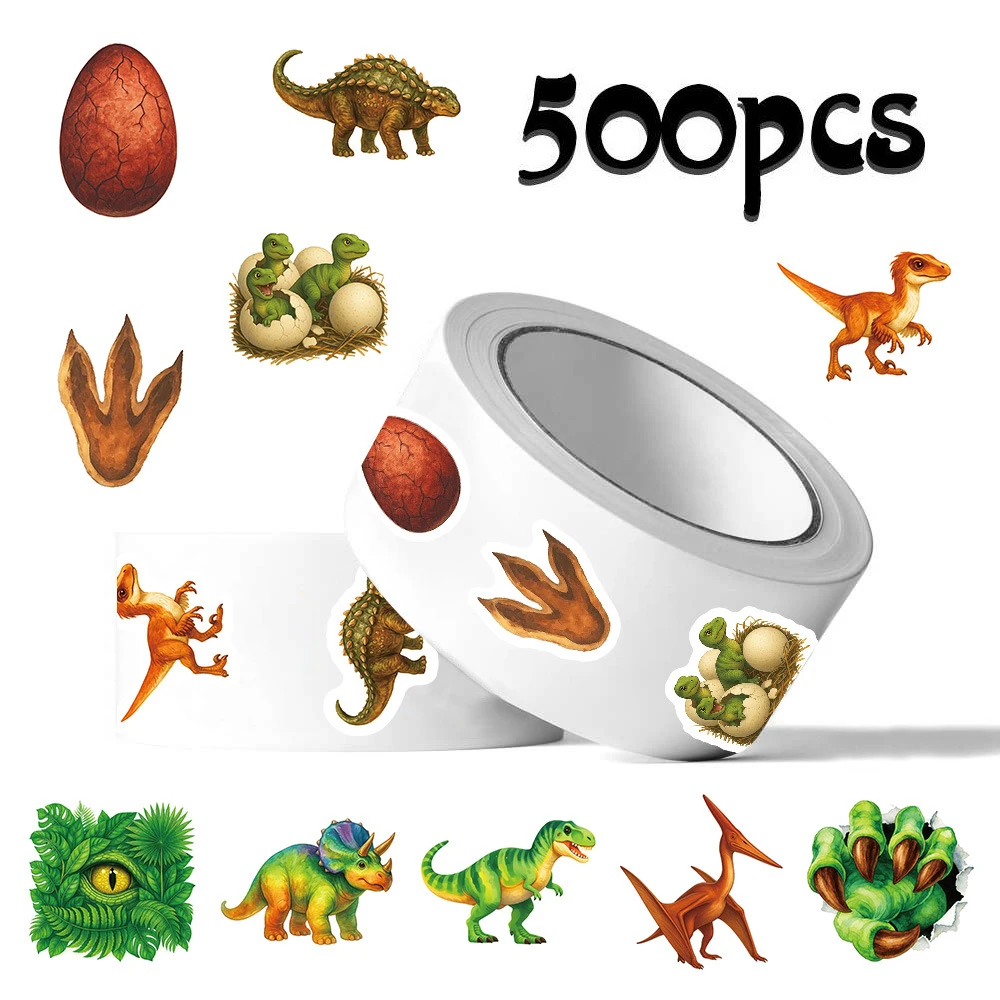 

500pcs/roll Cool Cartoon Dinosaur Sealing Stickers Creative Graffiti Sticker DIY Water Bottle Notebook Phone Reward Decals Gift