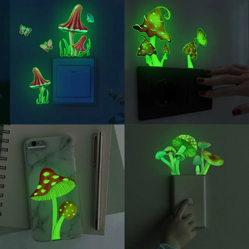 Self-adhesive Luminous Mushroom Wall Stickers Easy to Paste Glow in the Dark Fluorescent Mushroom Switch Stickers DIY