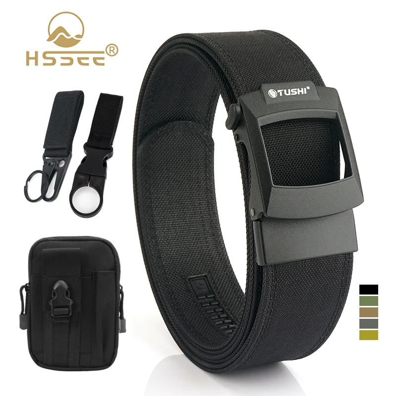 HSSEE 4.3cm Military Tactical Belt for Men Metal Automatic Buckle Thick Nylon Outdoor Hunting IPSC Gun Belt Casual Girdle Male top luxury brand expensive men s watch automatic mechanical quality watch roman double tourbillon water proof watch leather male