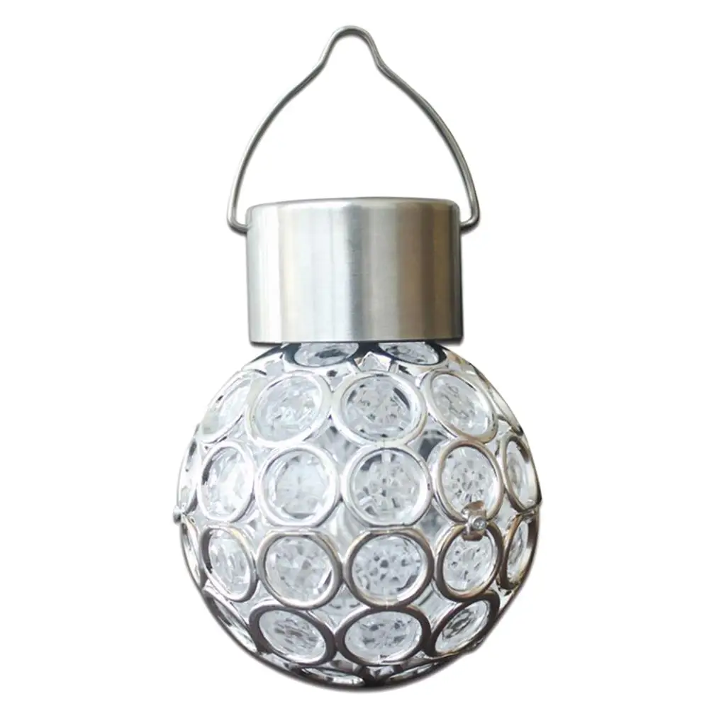 Outdoor Solar Lamp Round LED Hanging Bulb Waterproof Lantern Cold White Easy Install for Yard Lawn Porch Gate Patio Decor