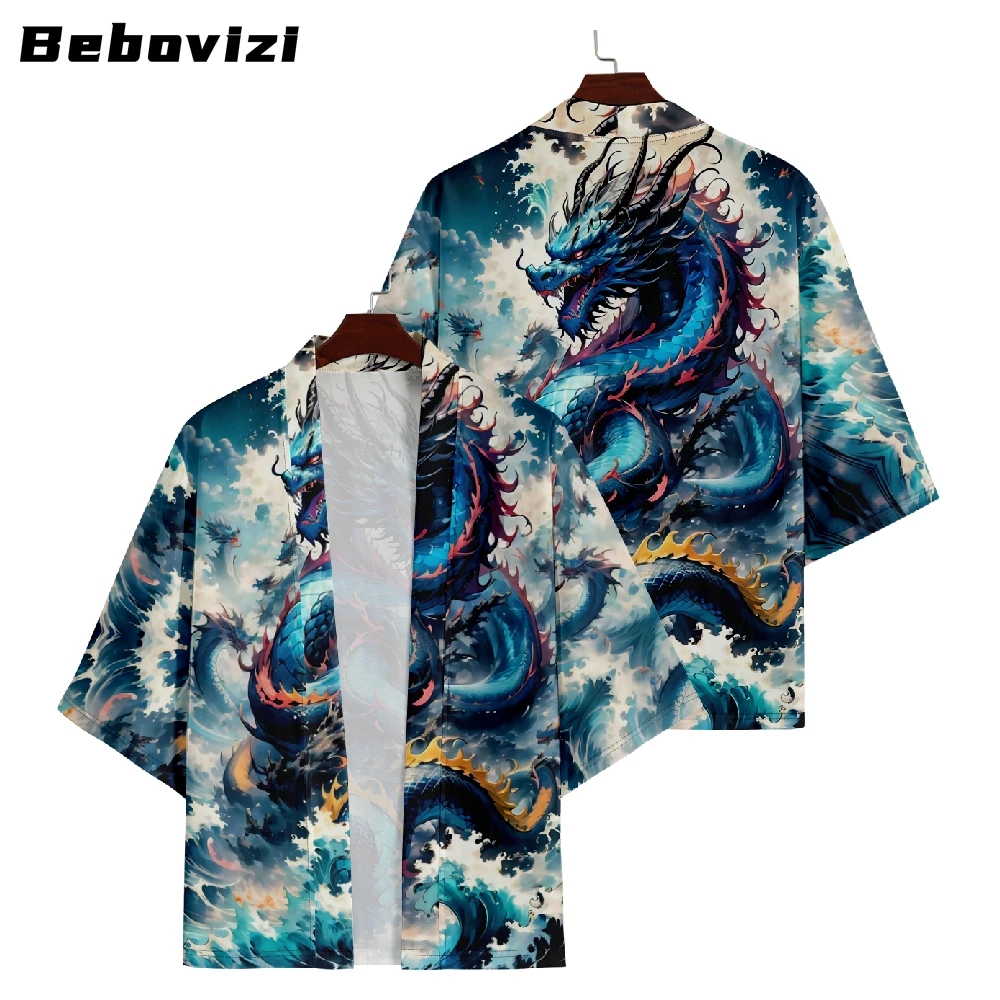 

New Arrival Japanese Style Demon Dragon Print Traditional Kimono Men Yukata Cardigan Shirts Cosplay Haori Plus Size 4XL 5XL 6XL