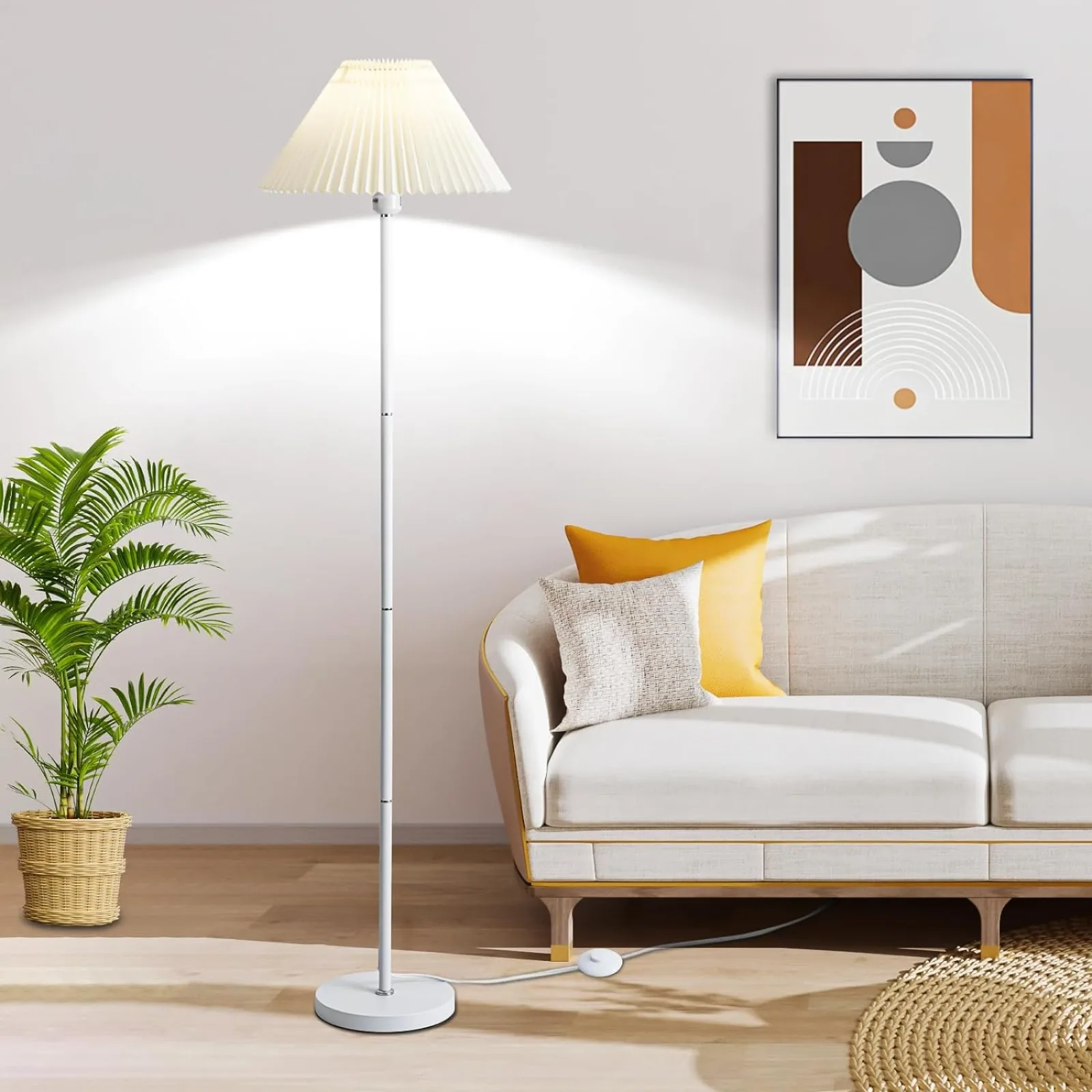 

US Floor Lamp with LED Bulb, Modern Standing Lamp with Foot Switch 3 Color Temperature, Adjustable Pleated Tall Pole