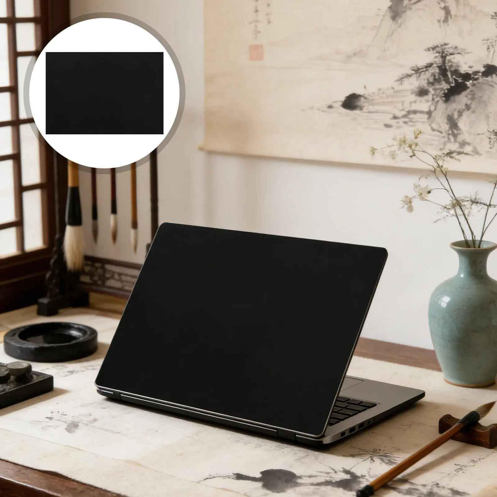 5Pcs Black Laptop Body Decal 15.6 Inch Removable Reusable Laptop Skin Sticker Waterproof Abrasion Resistant Art Film for Office