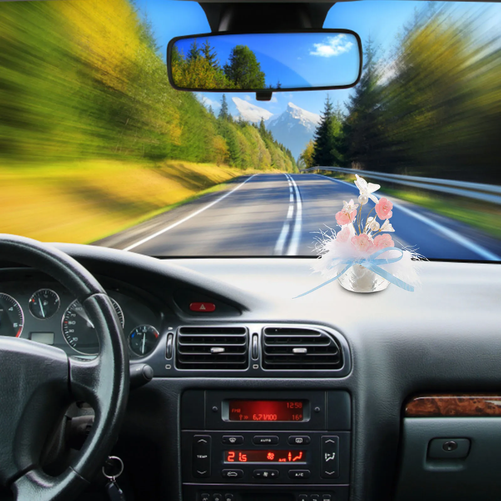 

Car Dashboard Decorations Butterfly Baby's Breath Flower Romantic Car Interior Ornament Auto Vehicle Dashboard