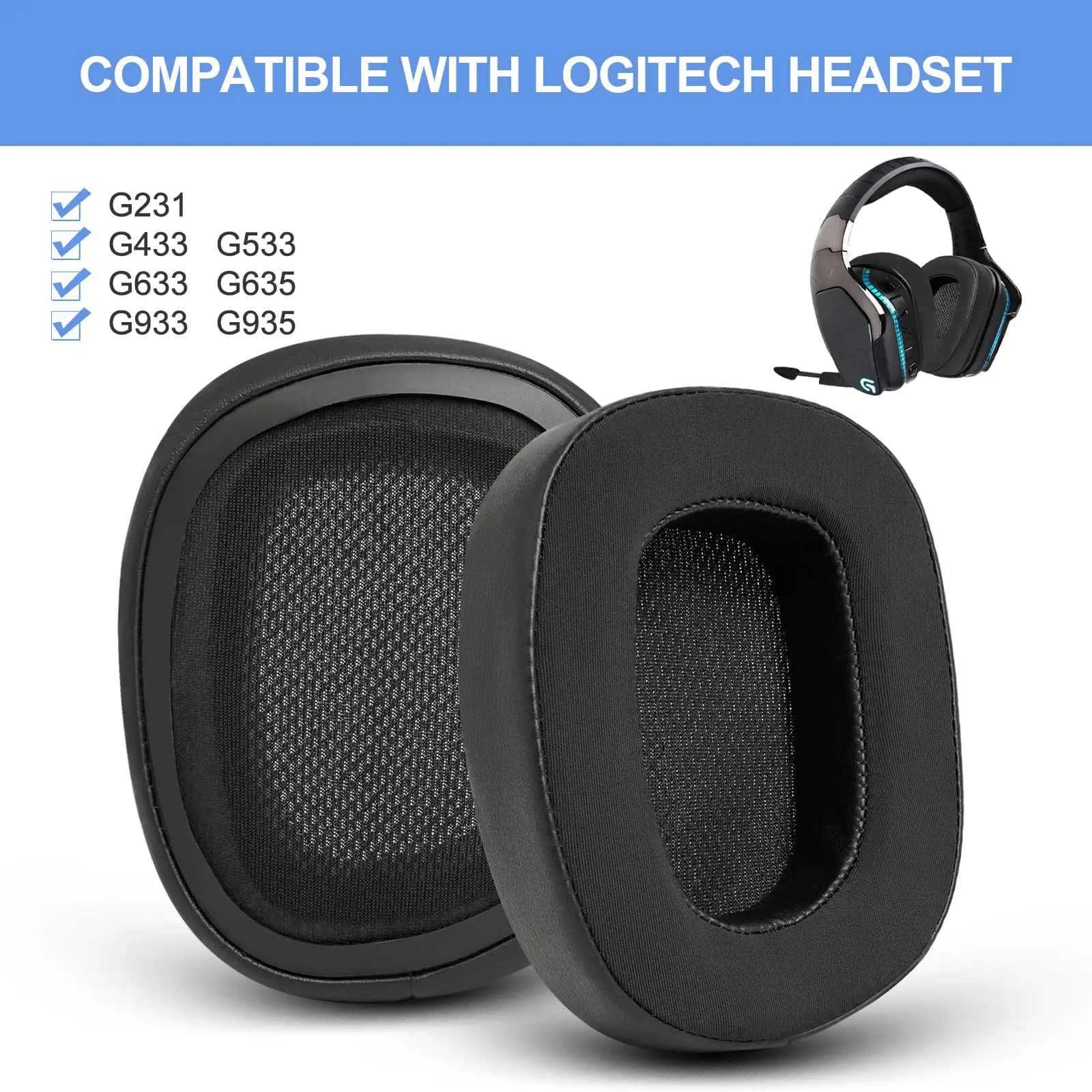 Almofadas de substituição para fones de ouvido, compatíveis com Logitech G930 G933 G935 G633 G635 G533 G430 G433 G435 Gaming Headset