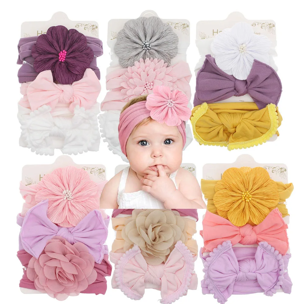 3Pcs/Set Cute Flower Baby Headbands Soft Elastic Newborn Girls Hair Band Sweet Bowknit Baby Hair Accessories