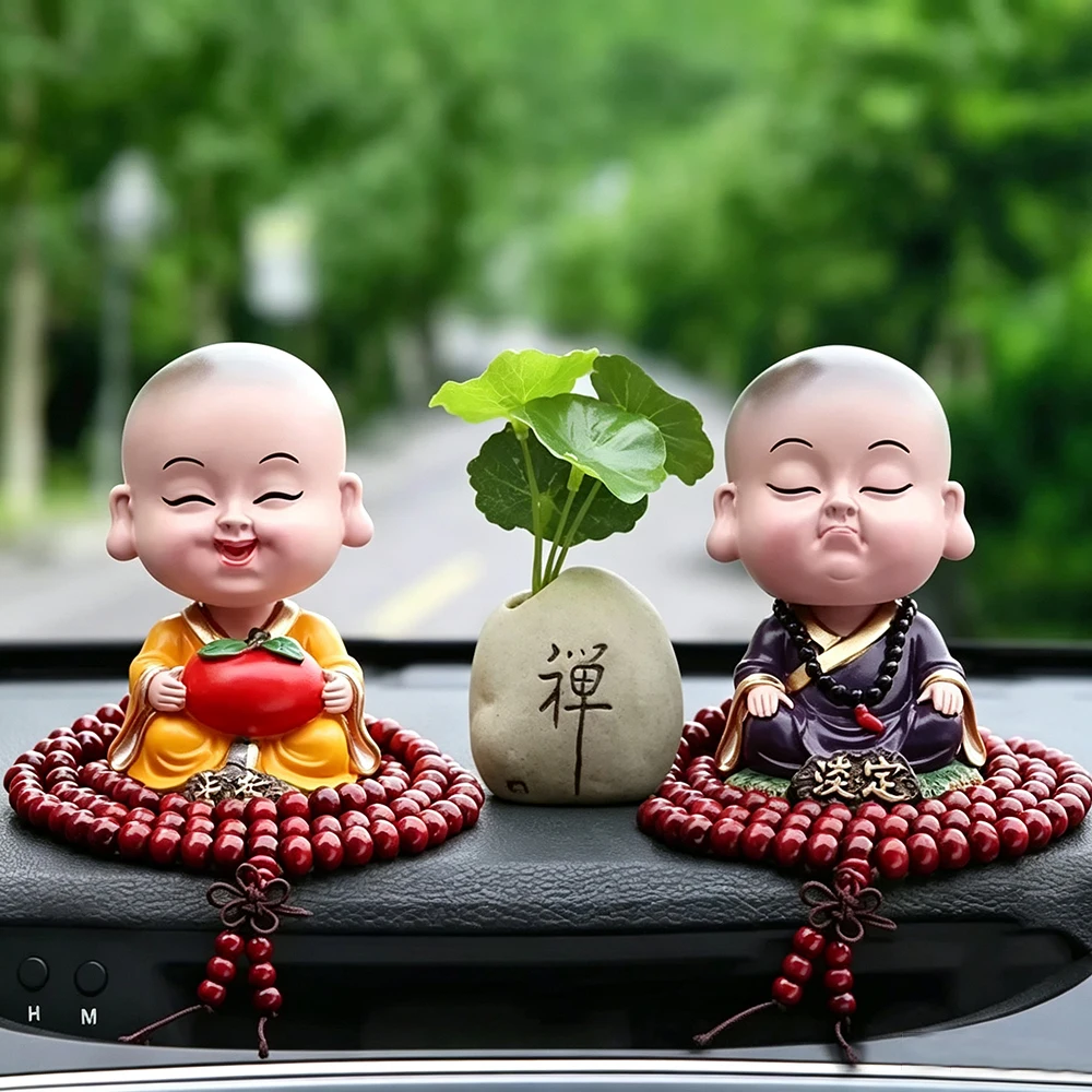 Shaking Head Little Monk Statue, Car Decorations Accessories, Gift Buddha Beads, Little Novice Monk Figurine Car Interior Decor