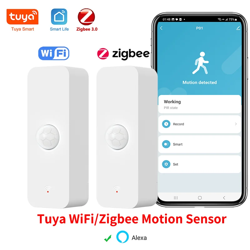 Tuya WiFi Zigbee PIR Sensor de movimiento hogar inteligente cuerpo humano Detector infrarrojo seguridad vida inteligente funciona con Alexa Google