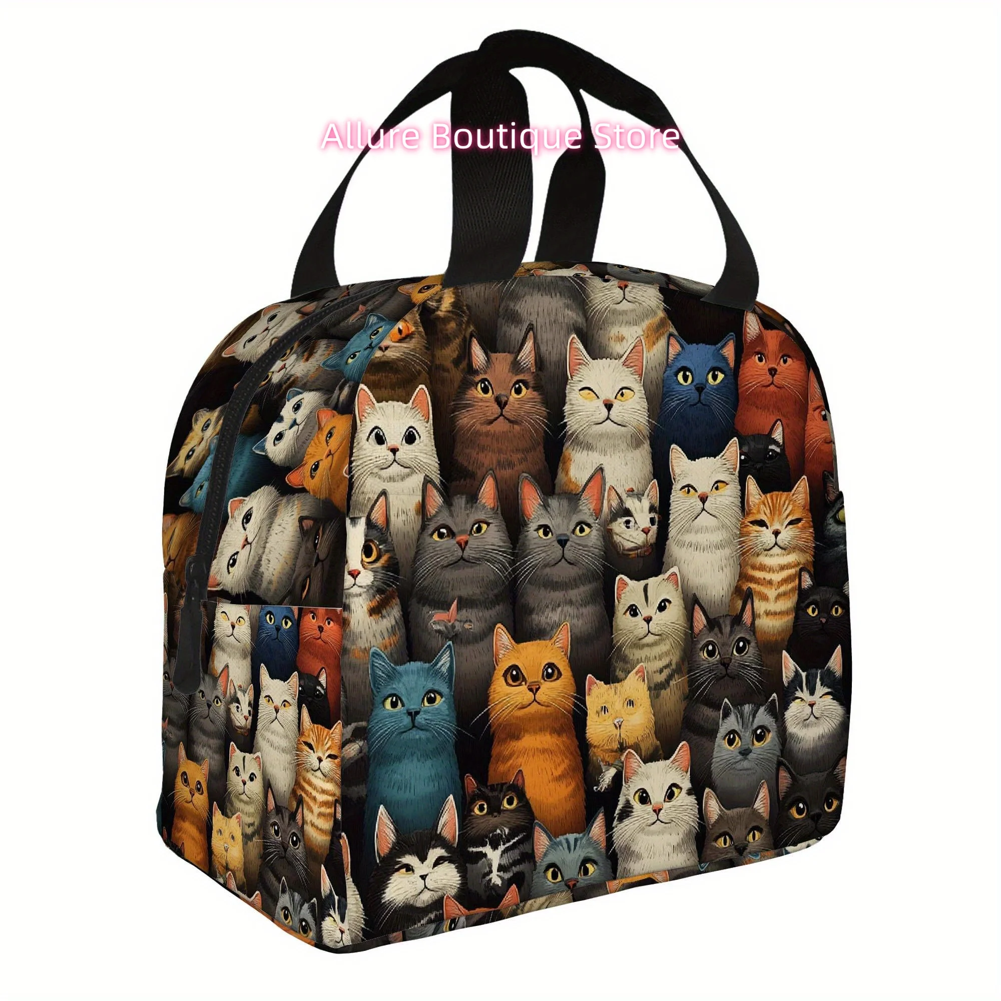 

1pc Thermal Insulated Bag with Cute Multi-Cat Faces - Non-Food Contact Thermal Insulation for Hot/Cold Storage - Portable Lunch,