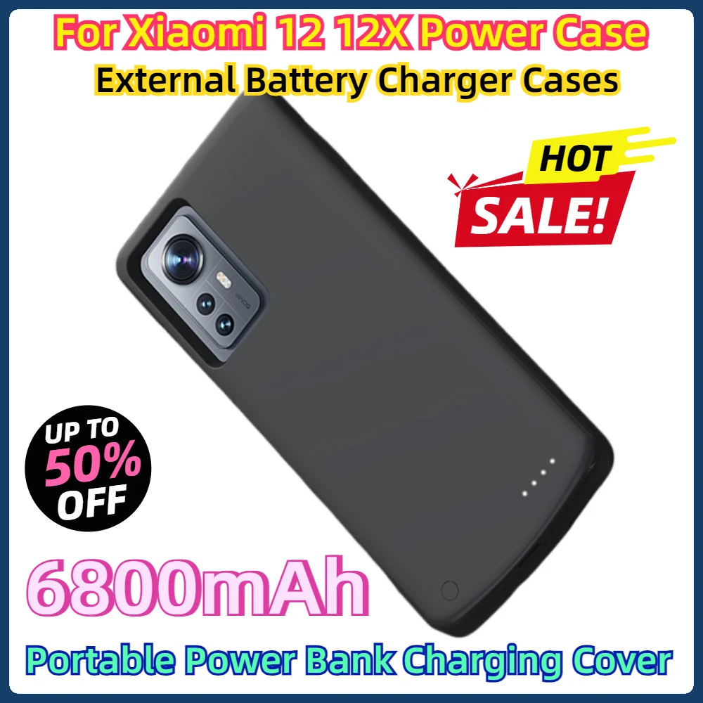 

For Xiaomi 12 12X Power Case 6800mAh for Xiaomi Mi 12 Pro External Battery Charger Cases Portable Power Bank Charging Cover