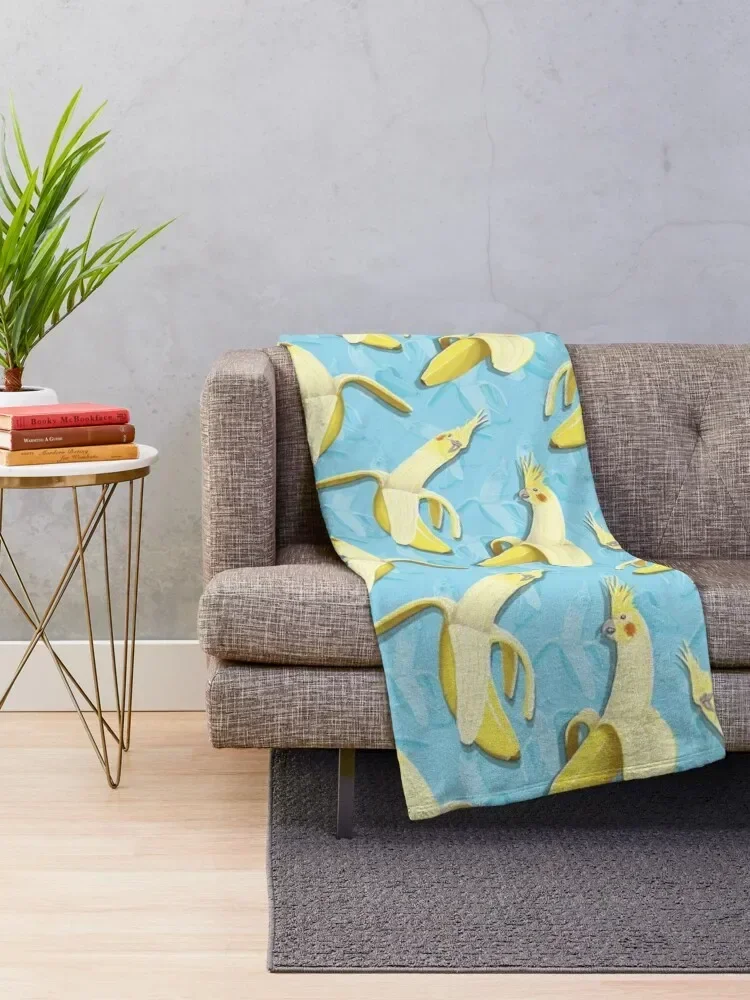 Bananaaaa! - Cockatiel Banana Pattern Throw Blanket Travel Plaid Blankets