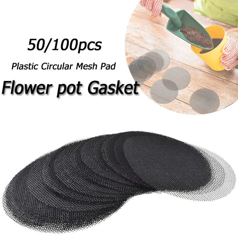 50/100PCS Flowerpot Gasket Ceramic Black Leakproof Soil Super Large Diameter Breathable Insect-Proof Plastic Circular Mesh Pad