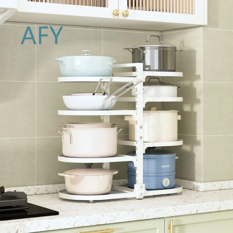 Multi-Layer Kitchen Pot Rack for Countertop Organizer Sink Cabinet Storage Solution Compact Layered Shelf for Small Kitchen