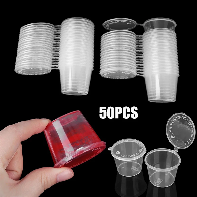 

50pcs 25/30/40ml Disposable Plastic Takeaway Sauce Cup Containers Food Box With Hinged Lids Reusable Paint Box Palette Box