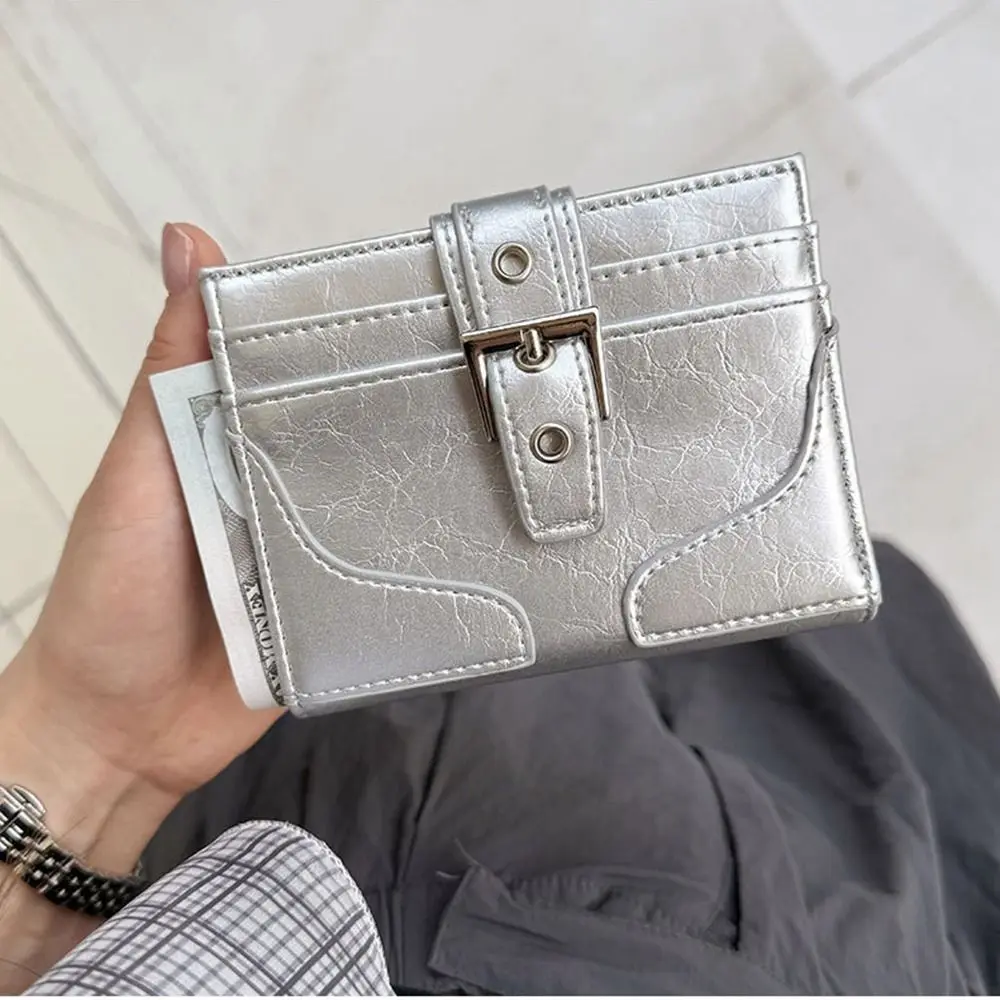 Retro Korean Style Women Short Wallet Ultra Thin Purse Coin Pouch Short Clutch Card Holder Card Bag Card Storage Bag