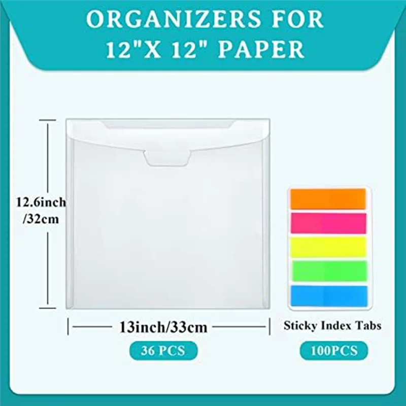 Popular 36Pcs Scrapbook Organization With Buckle Design,With 100Pieces Multicolor Sticky Index Tabs For Holding 12X12inch Paper